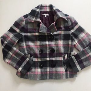 CAbi Wool Blend Plaid Double Breast Peacoat